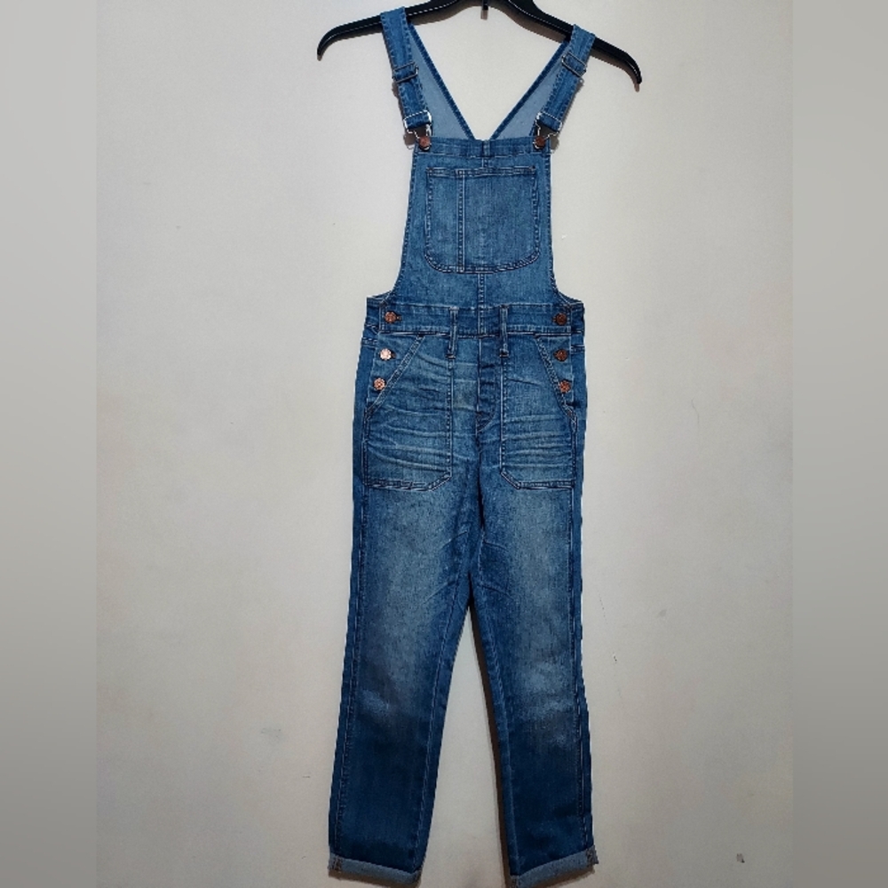 Madewell Girls Blue Denim Cropped Skinny Overalls Sz-XS